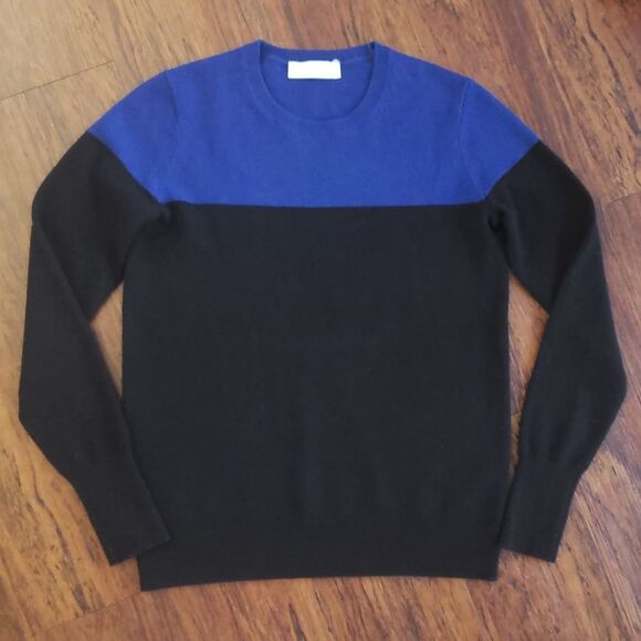 Everlane Blue Black Two Tone Colorblock 100% Cashmere Sweater Size XS - Picture 1 of 4